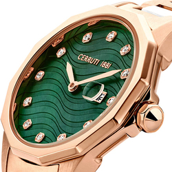 Cerruti 1881 Analog Watch for Women with Stainless Steel Band, Water Resistant and Chronograph, CIWLG2232402, Silver-Rose Gold/Green