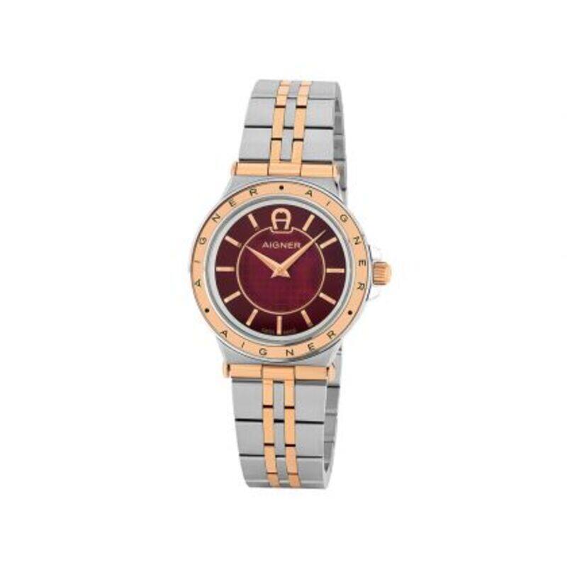 

Aigner Analog Watch for Women with Stainless Steel Band, A141205, Silver/Rose Gold-Burgundy