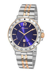 Aigner Trieste Analog Watch for Men with Stainless Steel Gold Plated Band, Water Resistant, A141110, Blue-Silver-Gold