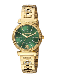 Roberto Cavalli Analog Watch for Women with Stainless Steel Band, Water Resistant, RC5L025M0065, Gold-Green
