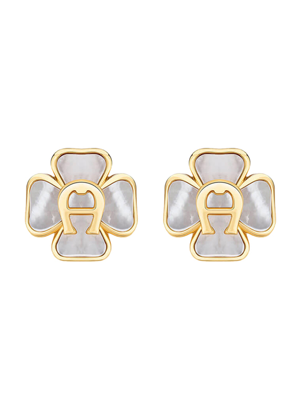 Aigner Brass Rosetta Stud Earring for Women, with Crystal, ARJLE2100702, Gold