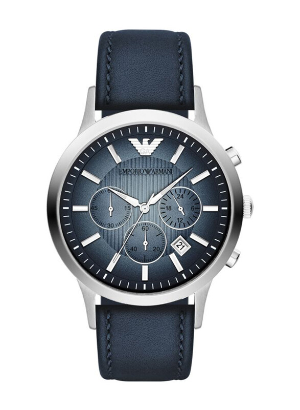 

Emporio Armani Analog Quartz Watch for Men with Leather Band, Water Resistant with Chronograph, AR2473, Blue