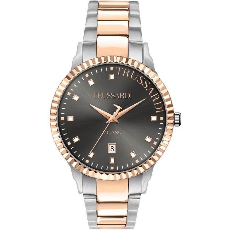 

Trussardi Analog Wrist Watch for Men with Stainless Steel Band, Water Resistant, R2453141002, Silver/Rose Gold-Black