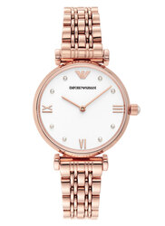 Emporio Armani Analog Watch for Women with Stainless Steel Band, AR11267, Rose Gold-White