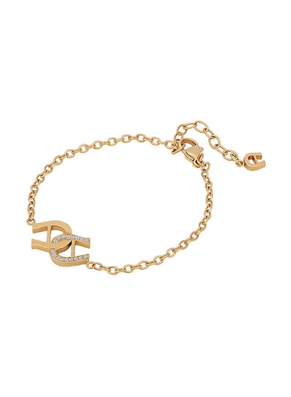 Aigner Gold Plated Fashion Chain Bracelet for Women with Crystal, M AJ83129, Gold