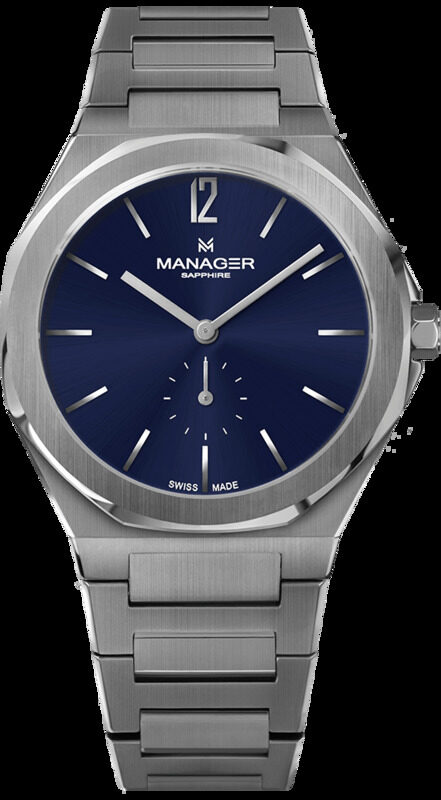 

Manager Analog Watch for Men with Stainless Steel Band, MAN-RP-03-SM, Grey-Blue