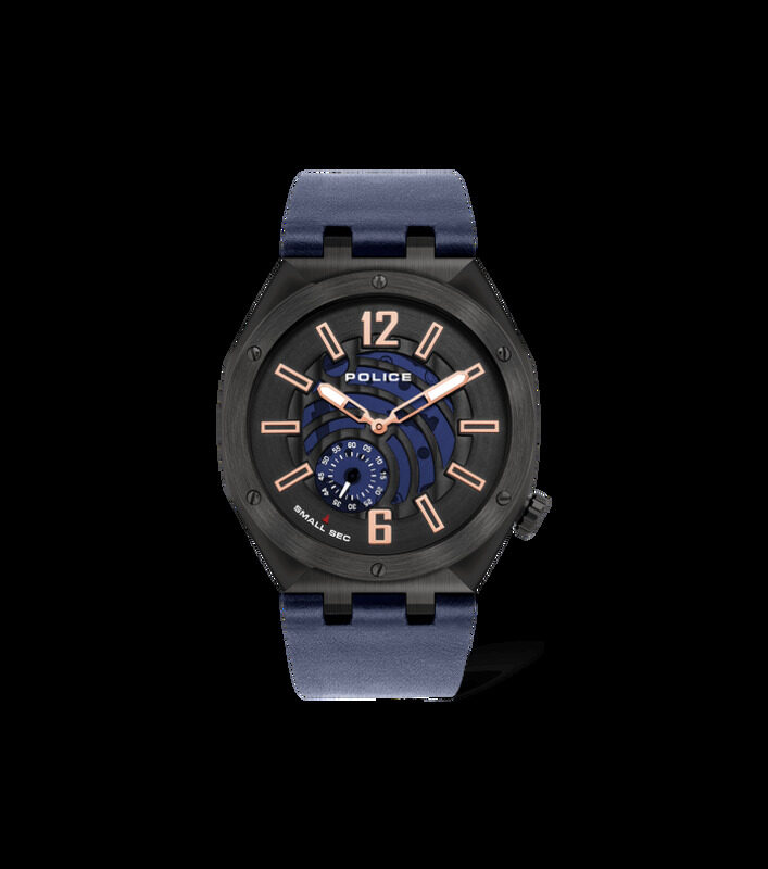 

Police Analog Watch for Men with Leather Genuine Band, P 16010JSU-03, Navy Blue-Black