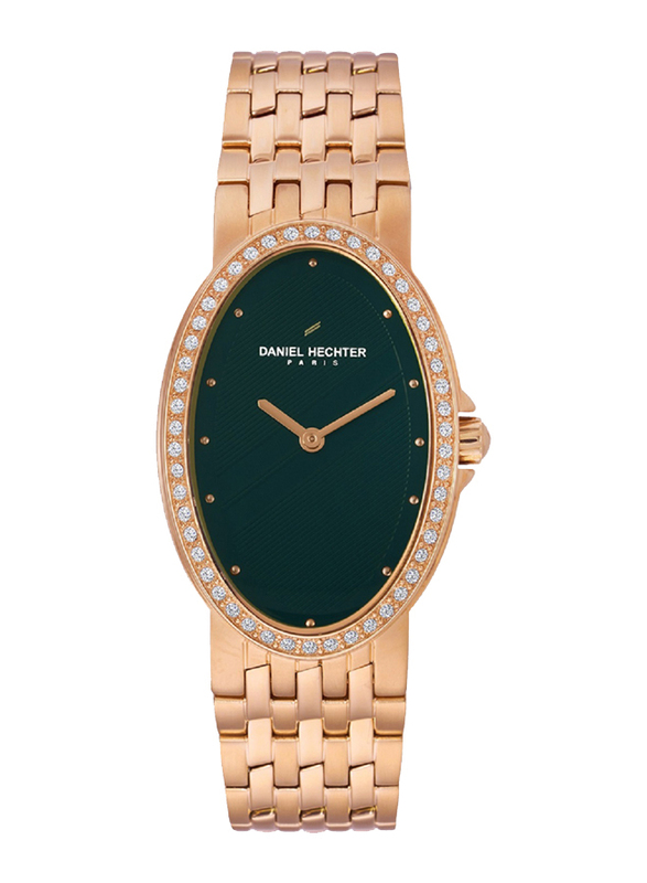 Daniel Hechter Analog Watch for Women with Stainless Steel Band, Water Resistant, DHL00503, Green-Rose Gold