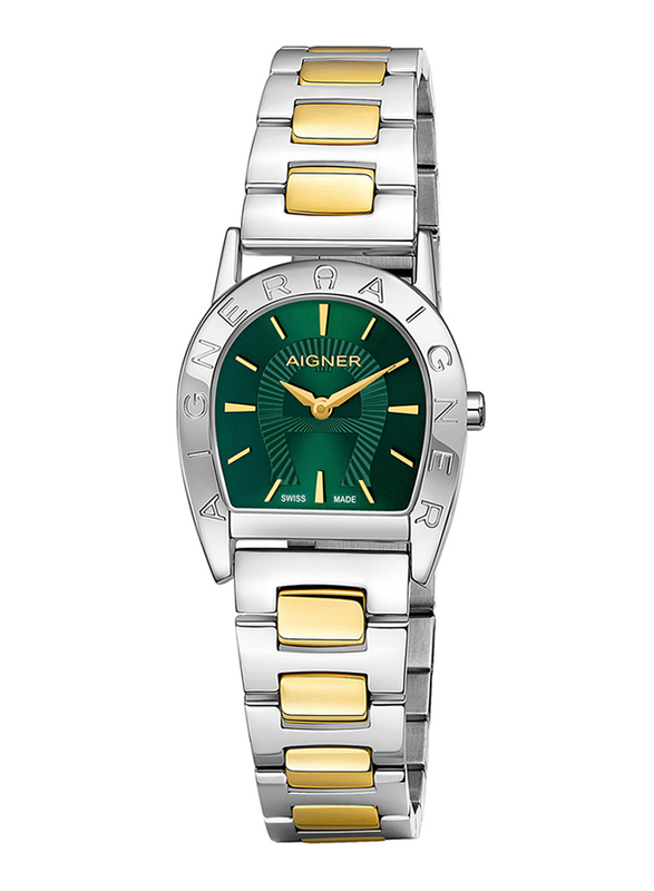 Aigner Pisa Analog Watch for Women with Stainless Steel Band, Water Resistant, ARWLG0000602, Silver/Gold-Green