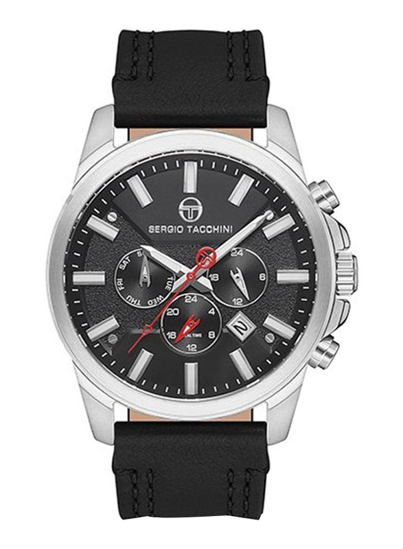 Sergio Tacchini Analog Watch for Men with Leather Band, ST.1.10152-1, Black