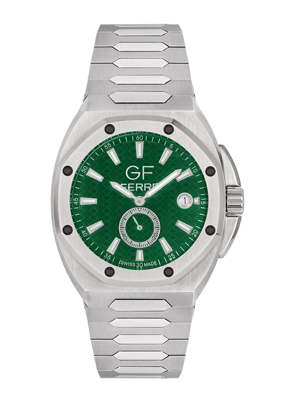 Gf Ferre Analog Watch for Unisex with Stainless Steel Band, GFSSGN170053G, Silver-Green