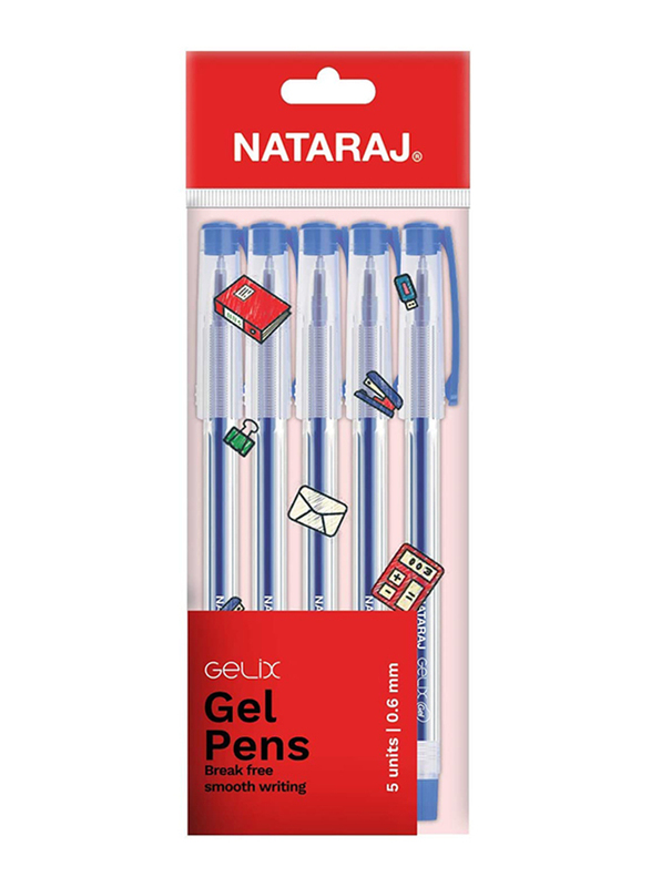 Nataraj 5-Piece Gelix Gel Pens Set, 0.6mm, Blue