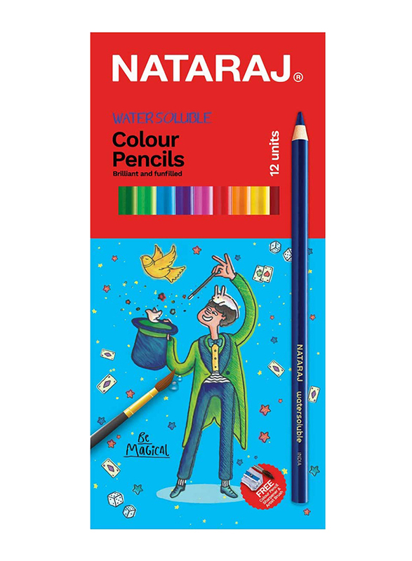Nataraj Water Soluble Round Colour Pencil with Sharpener, 12 Piece, Multicolour