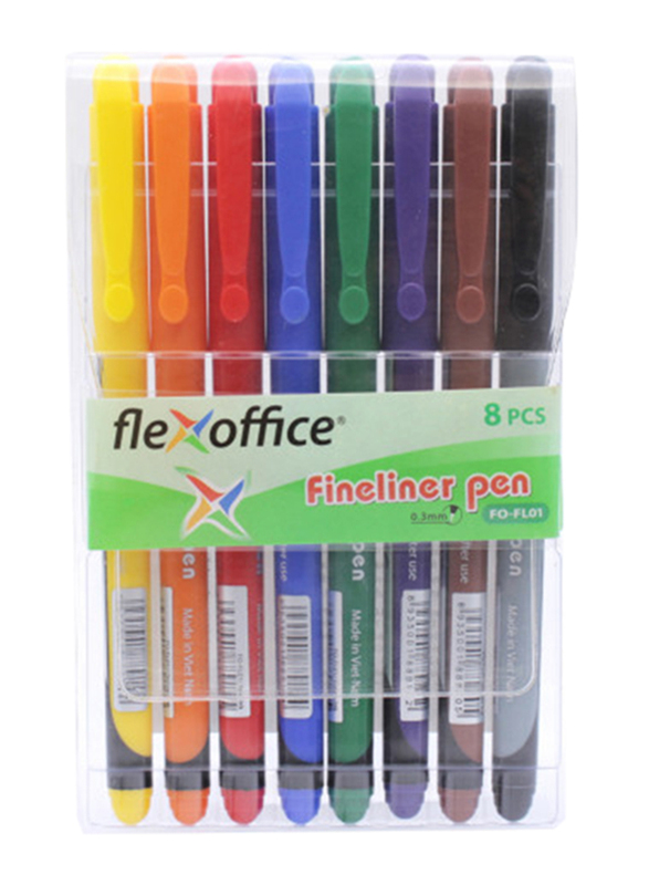 Flex Office 8-Piece Fineliner Pen Set, FO-FL01, Multicolour