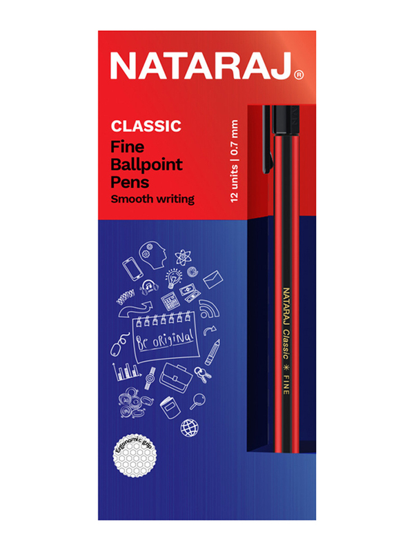 Nataraj 12-Piece Classic Fine Ballpoint Pen Set, 0.7mm, Blue
