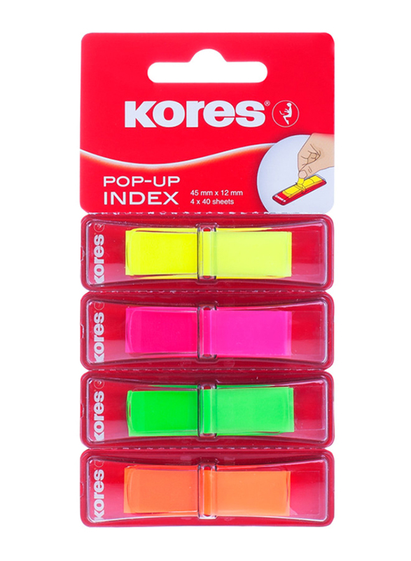 Kores Pop Up Film Index Tabs Page Marker, 4 x 40 Sheets, Multicolour