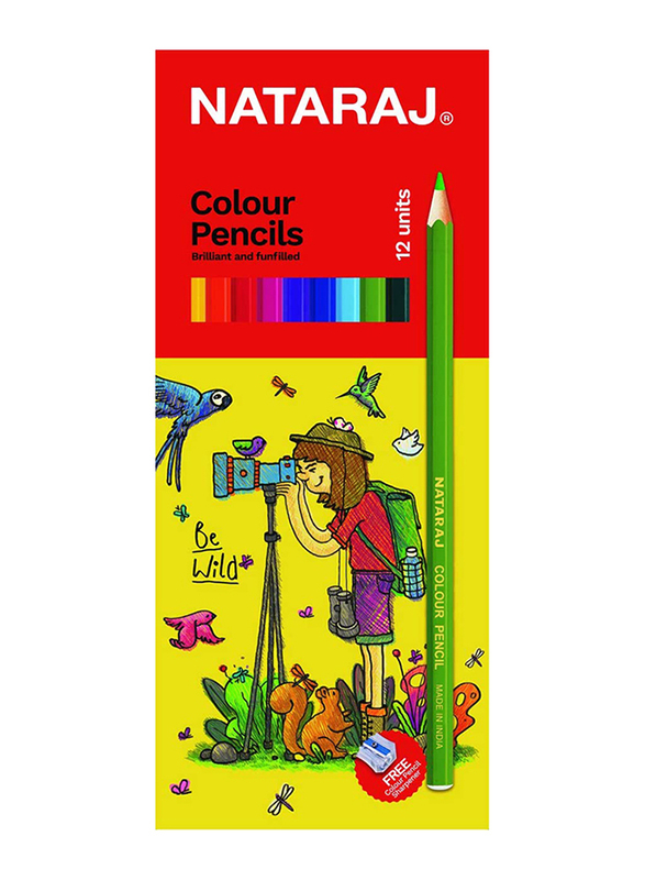ناتاراج قلم تلوين بالحجم الكامل مع مبراة، 12 قطعة، متعدد الألوان