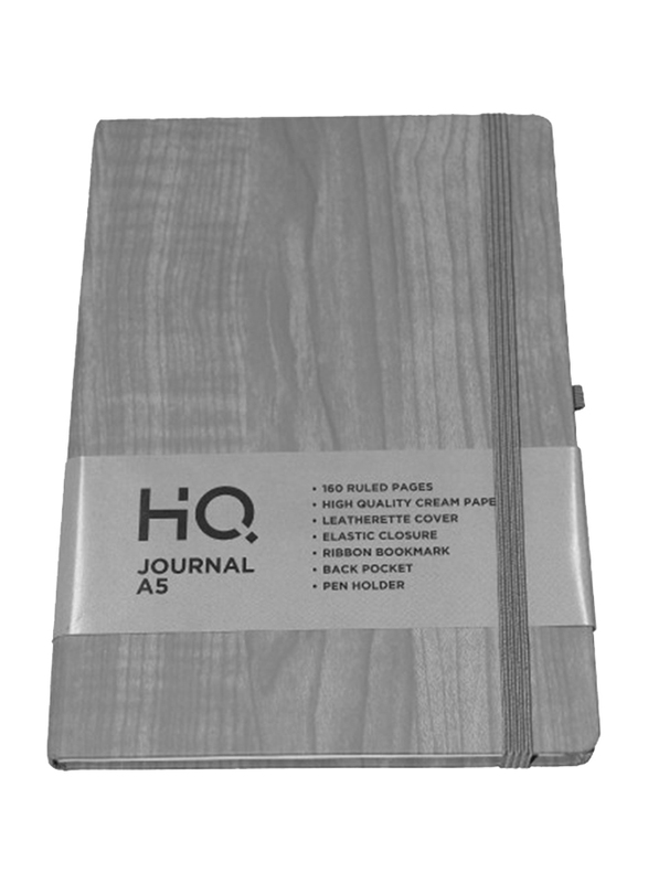 Navneet HQ Journal Casebound Wooden Texture Notebook, 80 Sheets, A5 Size, Light Grey