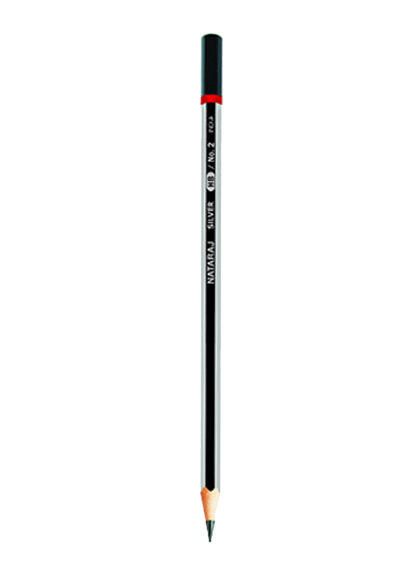 ناتاراج HB رقم 2 قلم رصاص فضي بدون رأس 12 قطعة، فضي/ أسود