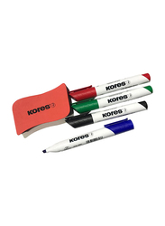 كوريس طقم أقلام ماركر للسبورة البيضاء K-Marker XW1 4 قطع مع ممحاة مغناطيسية / طرف رفيع، متعدد الألوان
