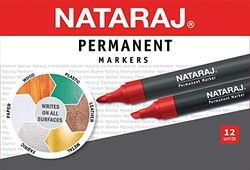 Nataraj 12-Piece Bullet Tip Permanent Marker, 2mm, Red