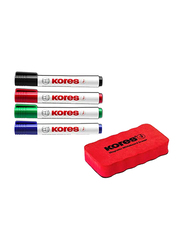 كوريس طقم أقلام ماركر للسبورة البيضاء K-Marker XW2 5 قطع مع ممحاة مغناطيسية / طرف مائل، متعدد الألوان
