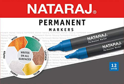 Nataraj 12-Piece Bullet Tip Permanent Marker, 2mm, Blue