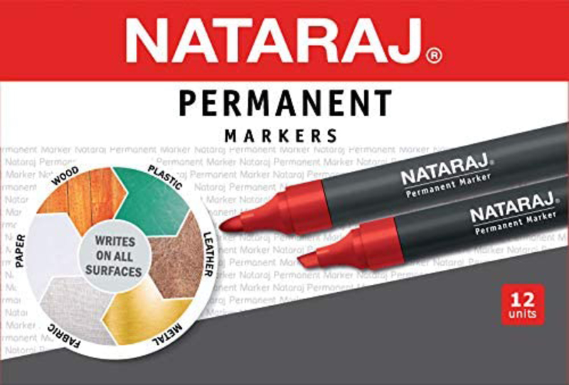 Nataraj 12-Piece Chisel Tip Permanent Marker, 2.5mm, Red