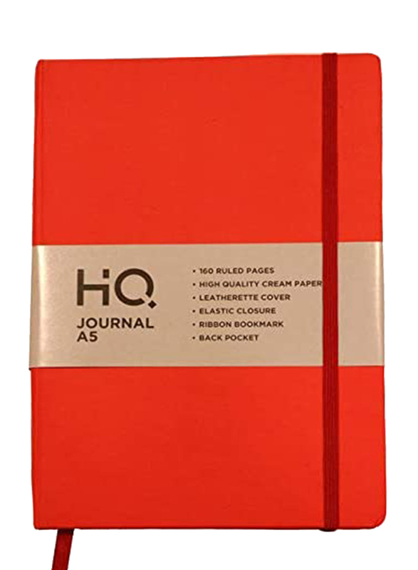 Navneet HQ Journal Casebound Solid Vinyl Finish Notebook, 80 Sheets, A5 Size, Red