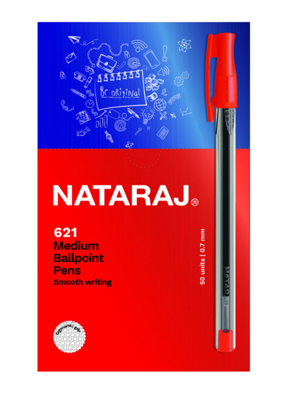 Nataraj 50-Piece 621 Medium Ballpoint Pen Set, 1mm, Red