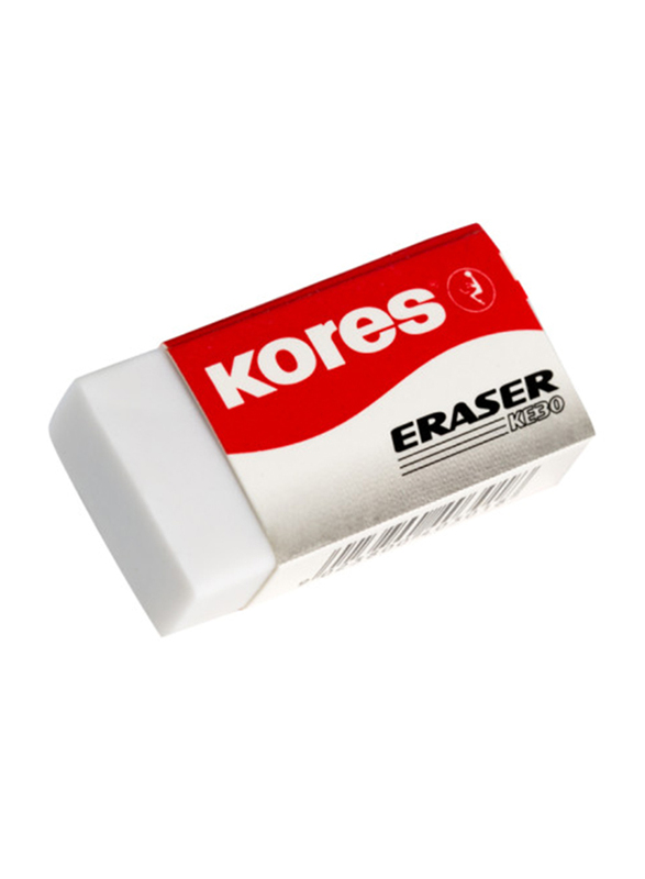 Kores 3-Piece KE-30 Paper Sleeved PVC Eraser, White