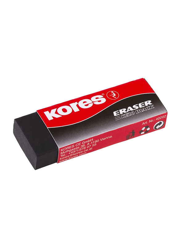 Kores 2-Piece KE-20 Paper Sleeved PVC Eraser, Black