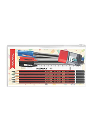 ناتاراج مجموعة أدوات مدرسية 621 أقلام رصاص مكونة من 5 قطع + مقياس 15 سم + 621 قلم + مبراة، متعدد الألوان