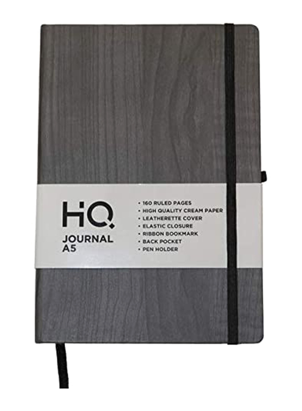 Navneet HQ Journal Casebound Wooden Texture Notebook, 80 Sheets, A5 Size, Grey