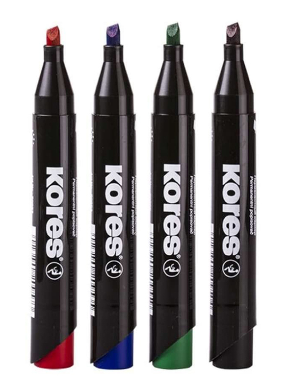 Kores 4-Piece XP2 Permanent Marker Pen with Chisel Tip, 3-5mm, Multicolours