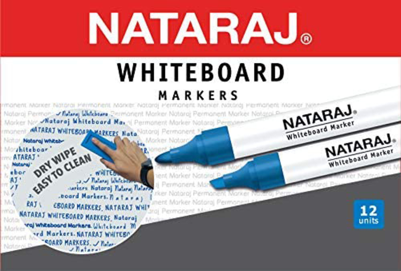 Nataraj 12-Piece Chisel Tip White Board Marker, 2.5mm, Blue