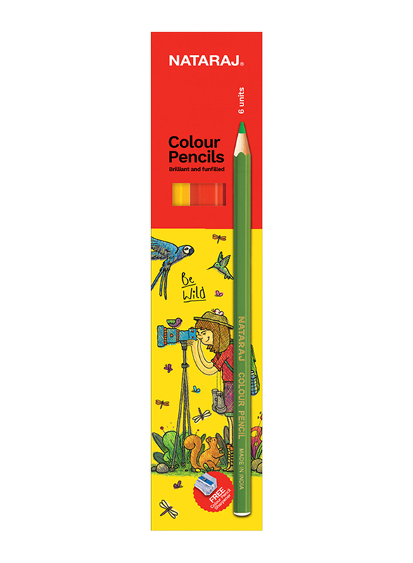 ناتاراج قلم تلوين بالحجم الكامل مع مبراة، 6 قطع، متعدد الألوان