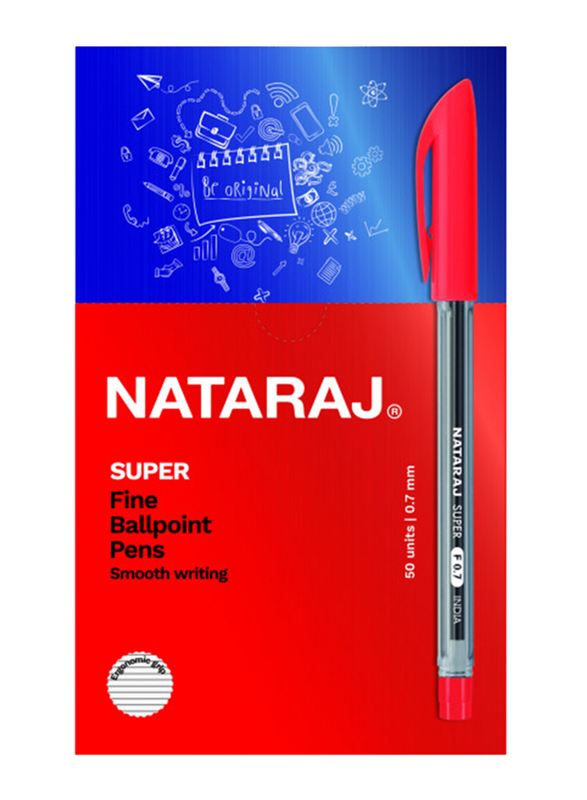 Nataraj 50-Piece Super Fine Ballpoint Pen Set, 0.7mm, Red
