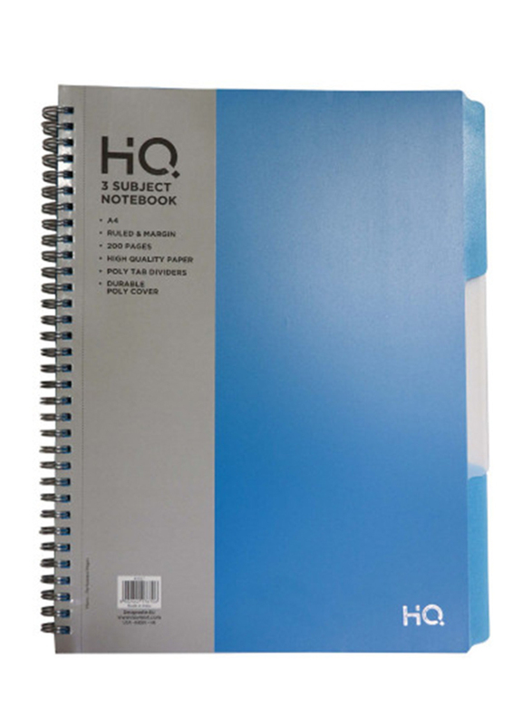 Navneet HQ Poly 3 Subject Notebook, 100 Sheets, A4 Size, Blue