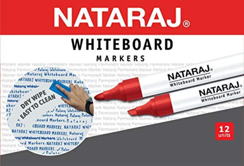 Nataraj 12-Piece Bullet Tip White Board Marker, 2mm, Red