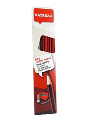 ناتاراج 12 قطعة 621 أقلام رصاص HB برأس مطاطي مع مبراة، أسود/ أحمر