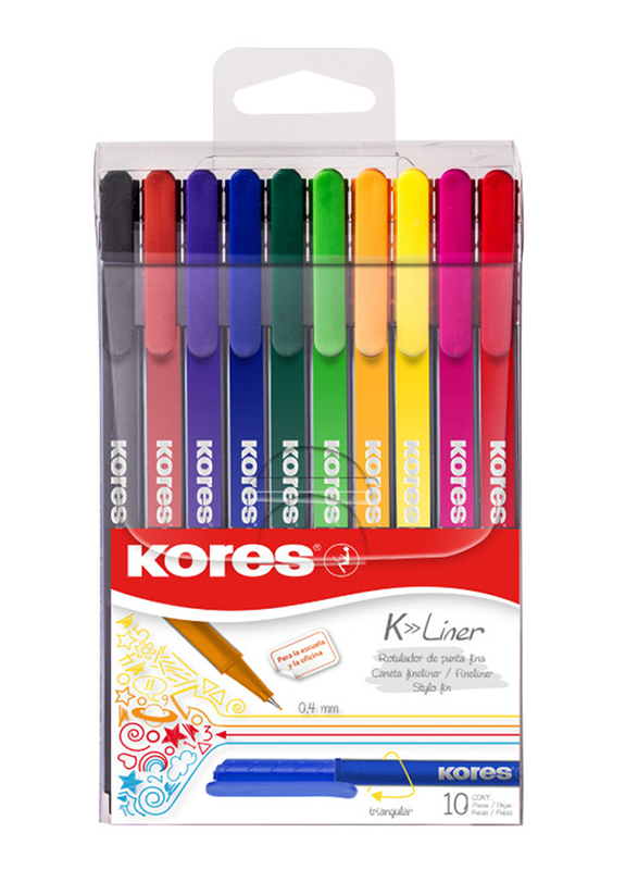 Kores 10-Piece K-Liner Fineliner with Metal-Clad Tip, 0.4mm, Multicolour