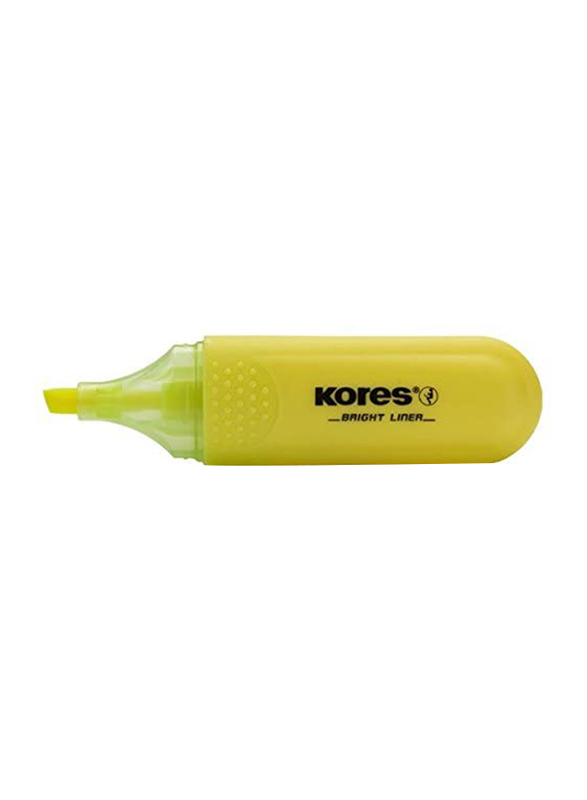 Kores 10-Piece Bright Liner Highlighter Pen with 0.5-5mm Chisel Tip, Yellow