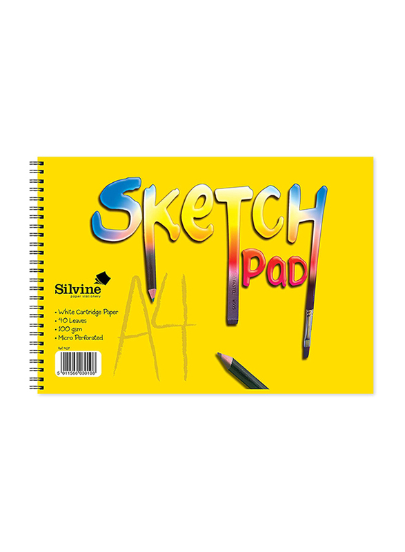 Silvine Sketch Pad, 40 Sheets, 100 GSM, A4 Size, Multicolour