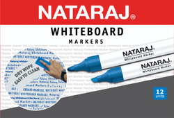 Nataraj 12-Piece Bullet Tip White Board Marker, 2mm, Blue