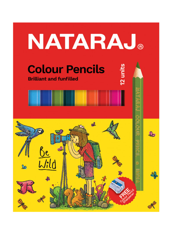 Nataraj Half Size Colour Pencil with Sharpener, 12 Piece, Multicolour