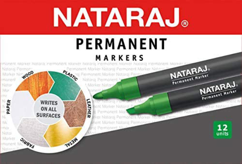 Nataraj 12-Piece Bullet Tip Permanent Marker, 2mm, Green