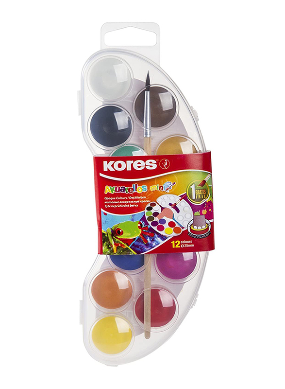 Kores Akuarellos Watercolour Paint Mixing Palette with 12 Colours, 25mm Pads, Clear