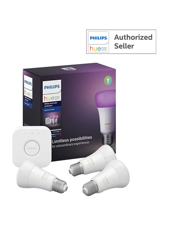 Philips Hue White and Color Ambiance Starter Kit, 9W, A60 E27, 4 Pieces, White