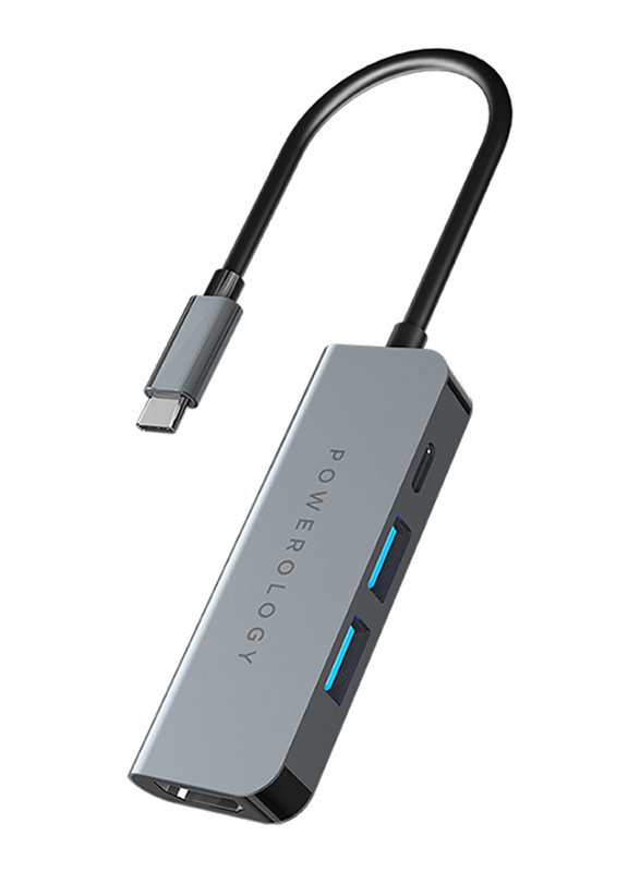 Porodo Powerology 4-in-1 USB-C Hub, Silver